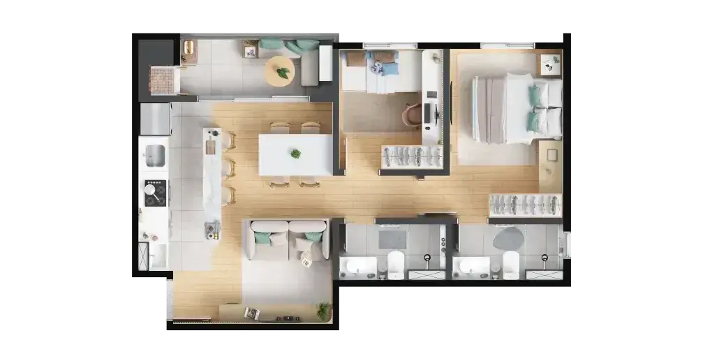 Planta: 2 quartos com suíte 53,20 m² 3 — Barra Home Resort