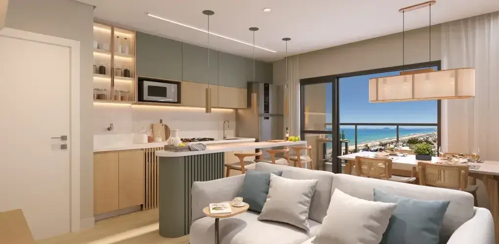 living — perspectiva ilustrativa do apartamento do Barra Home Resort