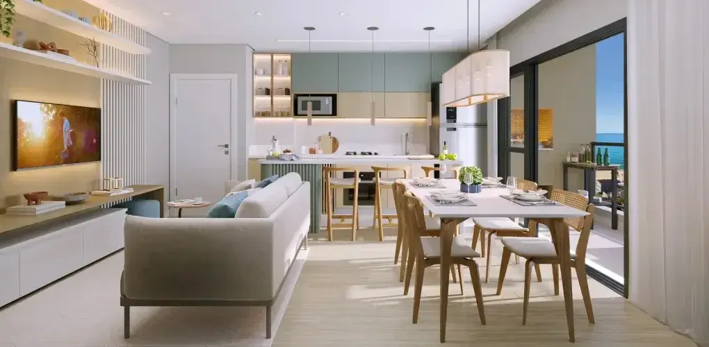 living — perspectiva ilustrativa do apartamento do Barra Home Resort