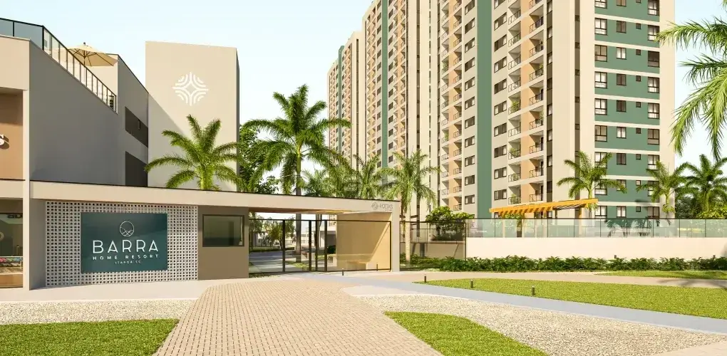portaria e acesso pedestres — perspectiva ilustrativa do Barra Home Resort