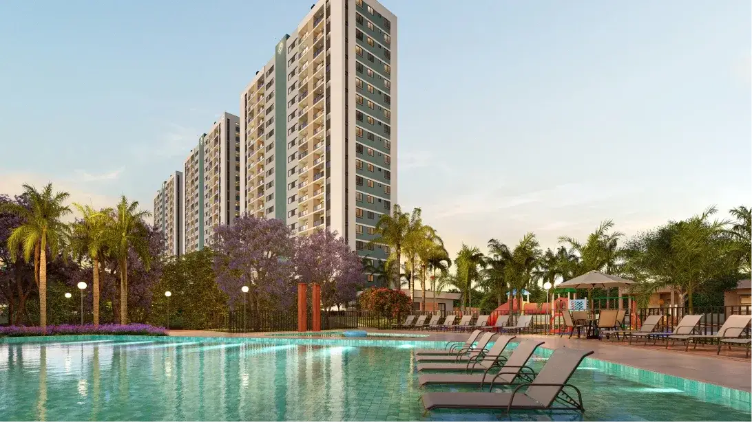 Torres e piscina do Barra Soul Home Resort & SPA, em Itapoá — perspectiva ilustrativa