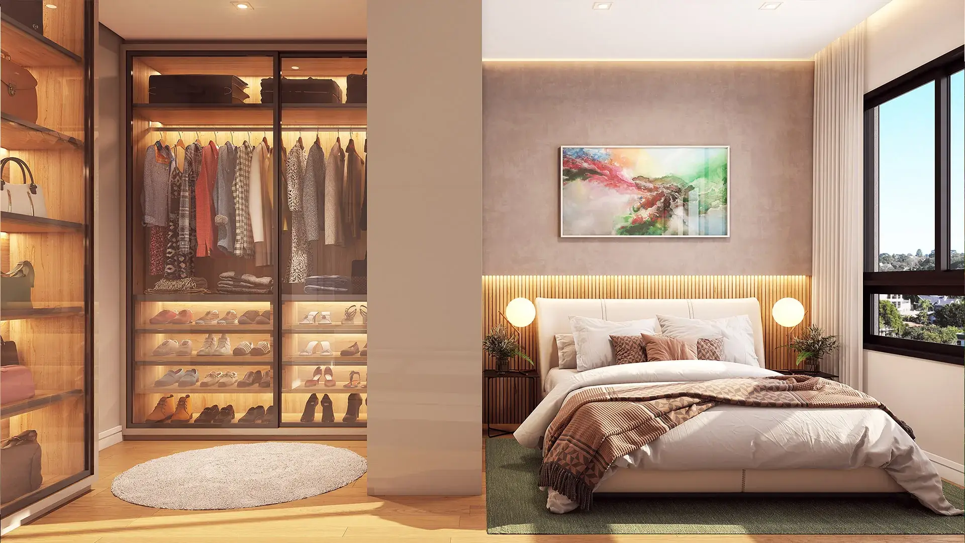 suíte do apartamento tipo — perspectiva ilustrativa do ÉQÜI