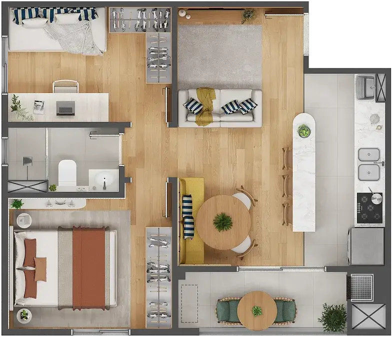 Perspectiva ilustrativa do apartamento tipo do Itajuba CasaMar