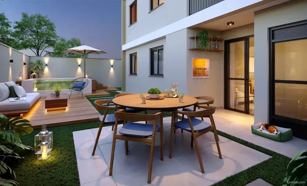 Terraço descoberto de um apartamento garden do MEO Hauer