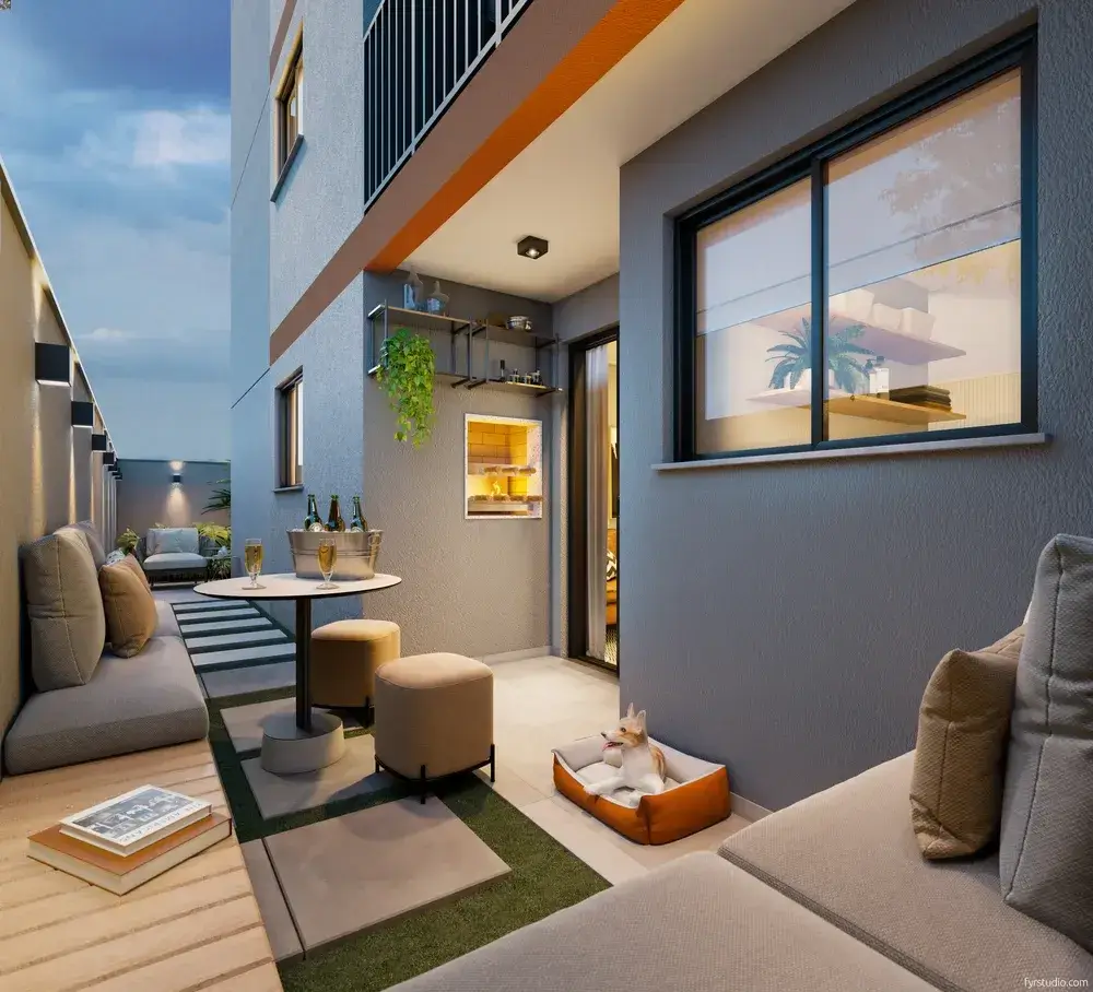Terraço descoberto de um apartamento garden do MEO Neoville