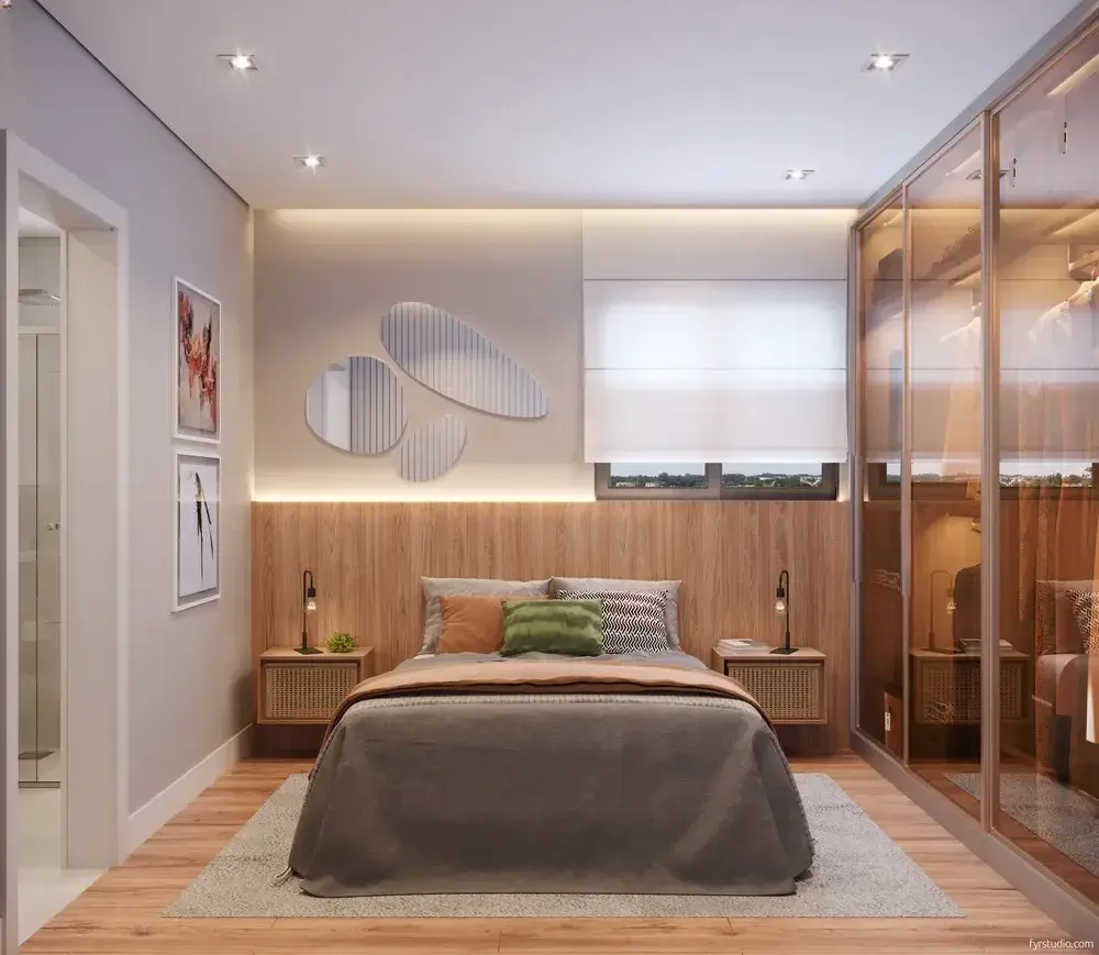 Suíte de casal de um apartamento do MEO Neoville