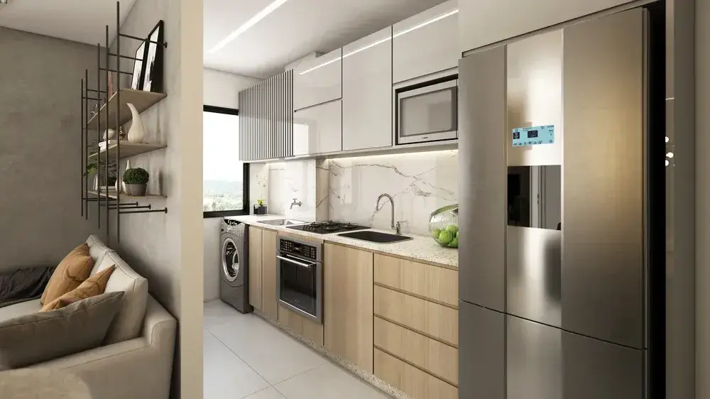 Cozinha de um apartamento do Porto Aurora