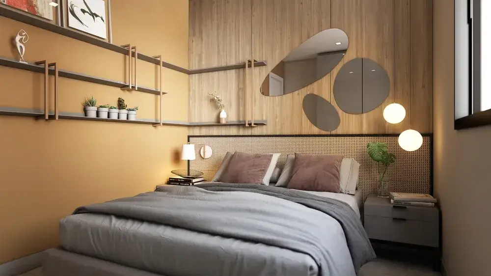 Quarto de casal de um apartamento do Porto Aurora