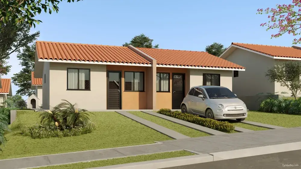 Fachada das casas geminadas do Porto Bella Vista, em Ponta Grossa