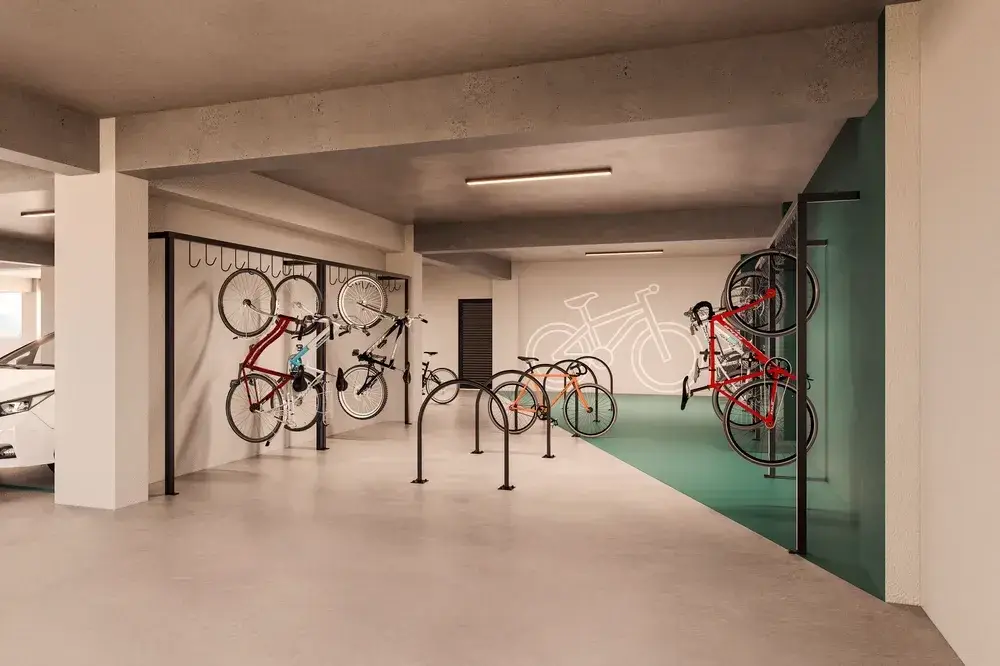 Bicicletário no padrão da linha, em imagem publicada pela Rottas na ficha do VEGA Costa e Silva