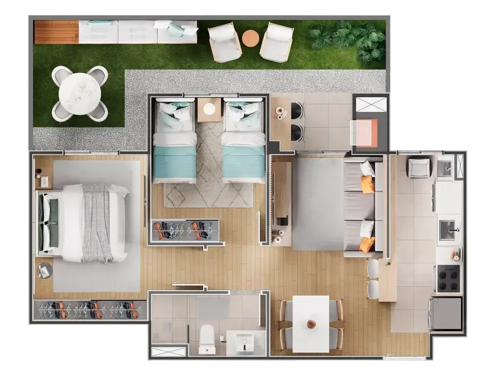 Planta humanizada do apartamento garden de meio do VEGA Neoville