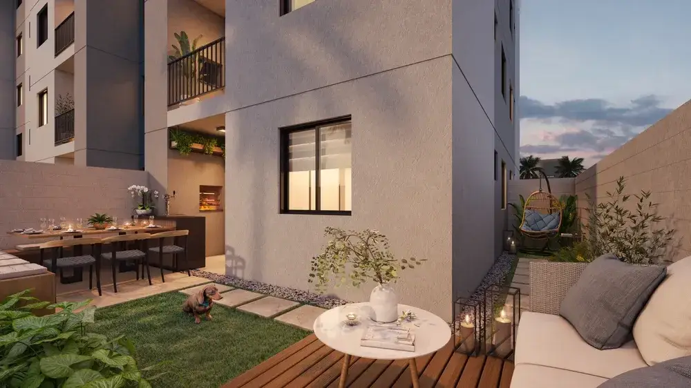 Área externa privativa de um apartamento garden do VEGA Neoville