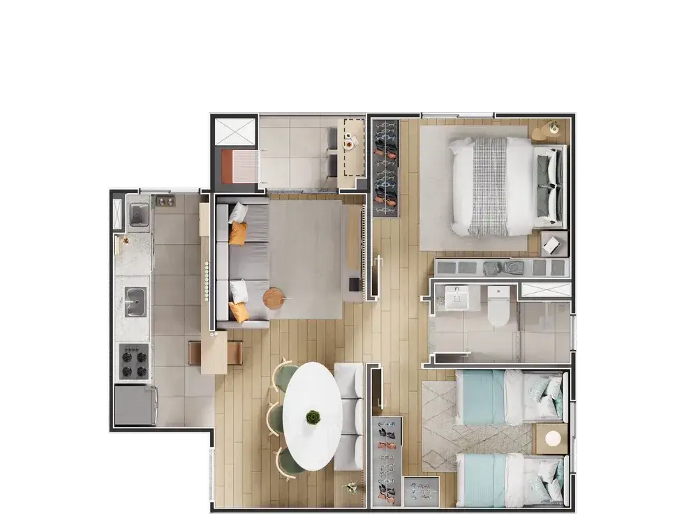 Planta humanizada do apartamento tipo B do VEGA Neoville